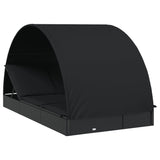 2-Person Sunbed with Round Roof Black 211x112x140 cm Poly Rattan - Front View