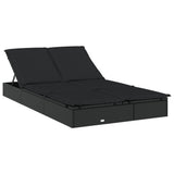 2-Person Sunbed with Round Roof Black 211x112x140 cm Poly Rattan - 45-Degree Angle