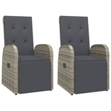 Reclining Garden Chairs with Cushions 2 pcs Grey Poly Rattan - Front View