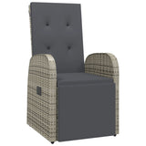 Reclining Garden Chairs with Cushions 2 pcs Grey Poly Rattan - Side View