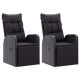Reclining Garden Chairs with Cushions 2 pcs Black Poly Rattan - Front View