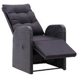 Reclining Garden Chairs with Cushions 2 pcs Black Poly Rattan - 45-Degree Angle