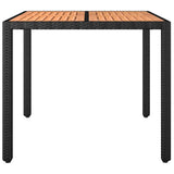 Garden Table with Wooden Top Black Poly Rattan&Solid Wood Acacia - Side View