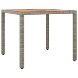 Garden Table with Wooden Top Grey Poly Rattan&Solid Wood Acacia - Front View
