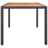 Garden Table with Wooden Top Black Poly Rattan&Solid Wood Acacia - Top-Down View