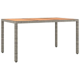 Garden Table with Wooden Top Grey Poly Rattan&Solid Wood Acacia - Front View