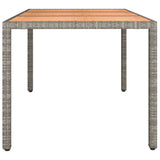 Garden Table with Wooden Top Grey Poly Rattan&Solid Wood Acacia - Top-Down View