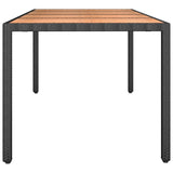 Garden Table with Wooden Top Black Poly Rattan&Solid Wood Acacia - Top-Down View