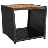 Tea Table with Wooden Top Black Poly Rattan&Solid Wood Acacia - Front View