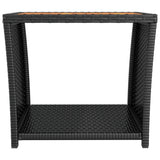 Tea Table with Wooden Top Black Poly Rattan&Solid Wood Acacia - Side View