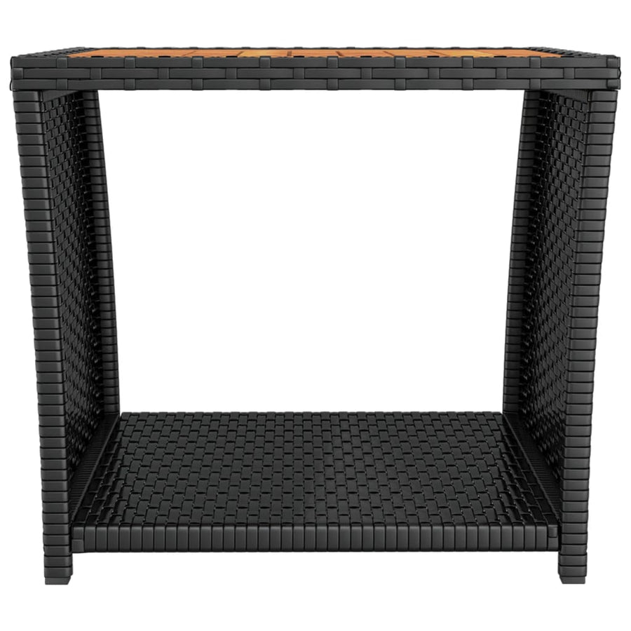 Tea Table with Wooden Top Black Poly Rattan&Solid Wood Acacia