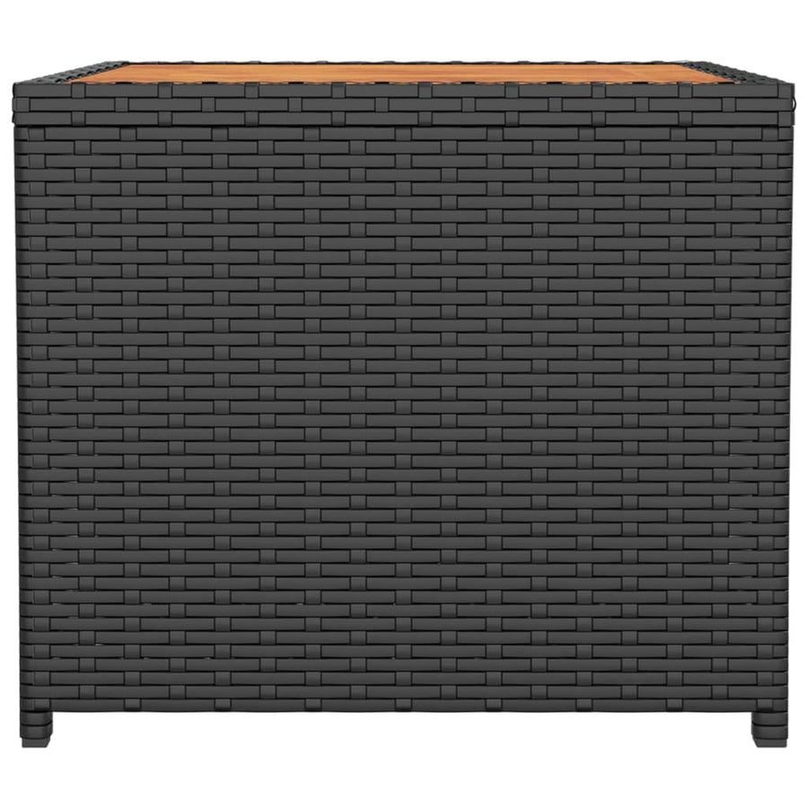 Tea Table with Wooden Top Black Poly Rattan&Solid Wood Acacia