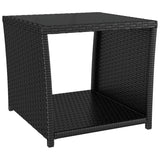 Tea Table with Glass Top Black Poly Rattan&Tempered Glass - Front View
