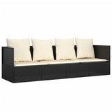 Outdoor Lounge Bed with Cushions Black Poly Rattan - Front View