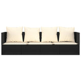 Outdoor Lounge Bed with Cushions Black Poly Rattan - Side View