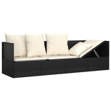 Outdoor Lounge Bed with Cushions Black Poly Rattan - Rear View