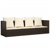 Outdoor Lounge Bed with Cushions Brown Poly Rattan - Front View