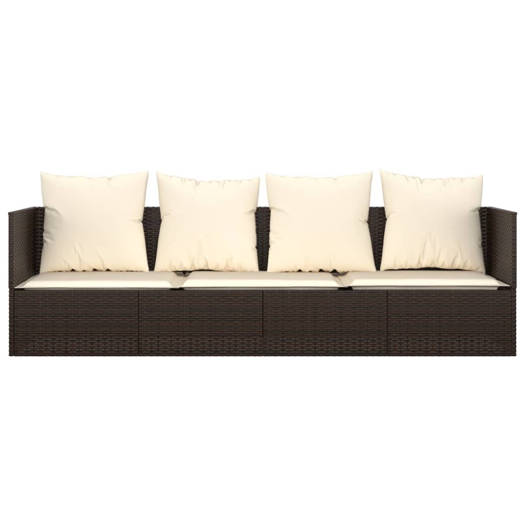 Outdoor Lounge Bed with Cushions Brown Poly Rattan