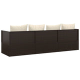 Outdoor Lounge Bed with Cushions Brown Poly Rattan - 45-Degree Angle