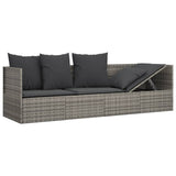 Outdoor Lounge Bed with Cushions Grey Poly Rattan - Rear View