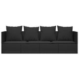 Outdoor Lounge Bed with Cushions Black Poly Rattan