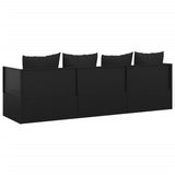 Outdoor Lounge Bed with Cushions Black Poly Rattan - 45-Degree Angle