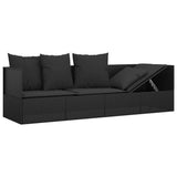 Outdoor Lounge Bed with Cushions Black Poly Rattan - Rear View