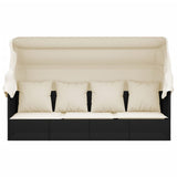 Outdoor Lounge Bed with Roof and Cushions Black Poly Rattan - Side View