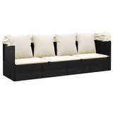Outdoor Lounge Bed with Roof and Cushions Black Poly Rattan - Rear View