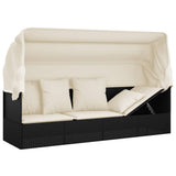 Outdoor Lounge Bed with Roof and Cushions Black Poly Rattan - Low Angle