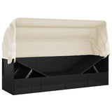 Outdoor Lounge Bed with Roof and Cushions Black Poly Rattan - Extra Image