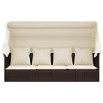 Outdoor Lounge Bed with Roof and Cushions Brown Poly Rattan