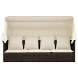 Outdoor Lounge Bed with Roof and Cushions Brown Poly Rattan - Side View