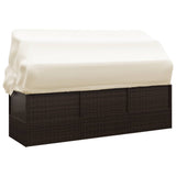 Outdoor Lounge Bed with Roof and Cushions Brown Poly Rattan - 45-Degree Angle