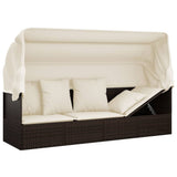 Outdoor Lounge Bed with Roof and Cushions Brown Poly Rattan - Low Angle