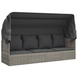 Outdoor Lounge Bed with Roof and Cushions Grey Poly Rattan - Front View