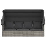 Outdoor Lounge Bed with Roof and Cushions Grey Poly Rattan - Side View