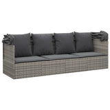 Outdoor Lounge Bed with Roof and Cushions Grey Poly Rattan - Rear View