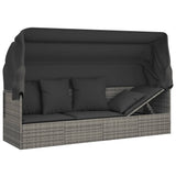 Outdoor Lounge Bed with Roof and Cushions Grey Poly Rattan - Low Angle