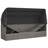 Outdoor Lounge Bed with Roof and Cushions Grey Poly Rattan - Extra Image