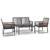 4 Piece Garden Lounge Set with Cushions Black Steel