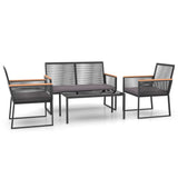 4 Piece Garden Lounge Set with Cushions Black Steel - Front View