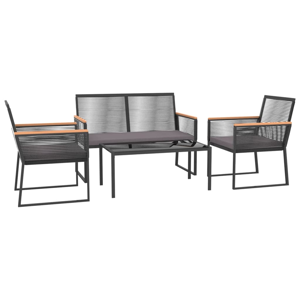 4 Piece Garden Lounge Set with Cushions Black Steel