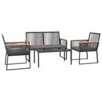 4 Piece Garden Lounge Set with Cushions Black Steel
