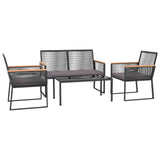 4 Piece Garden Lounge Set with Cushions Black Steel - Side View