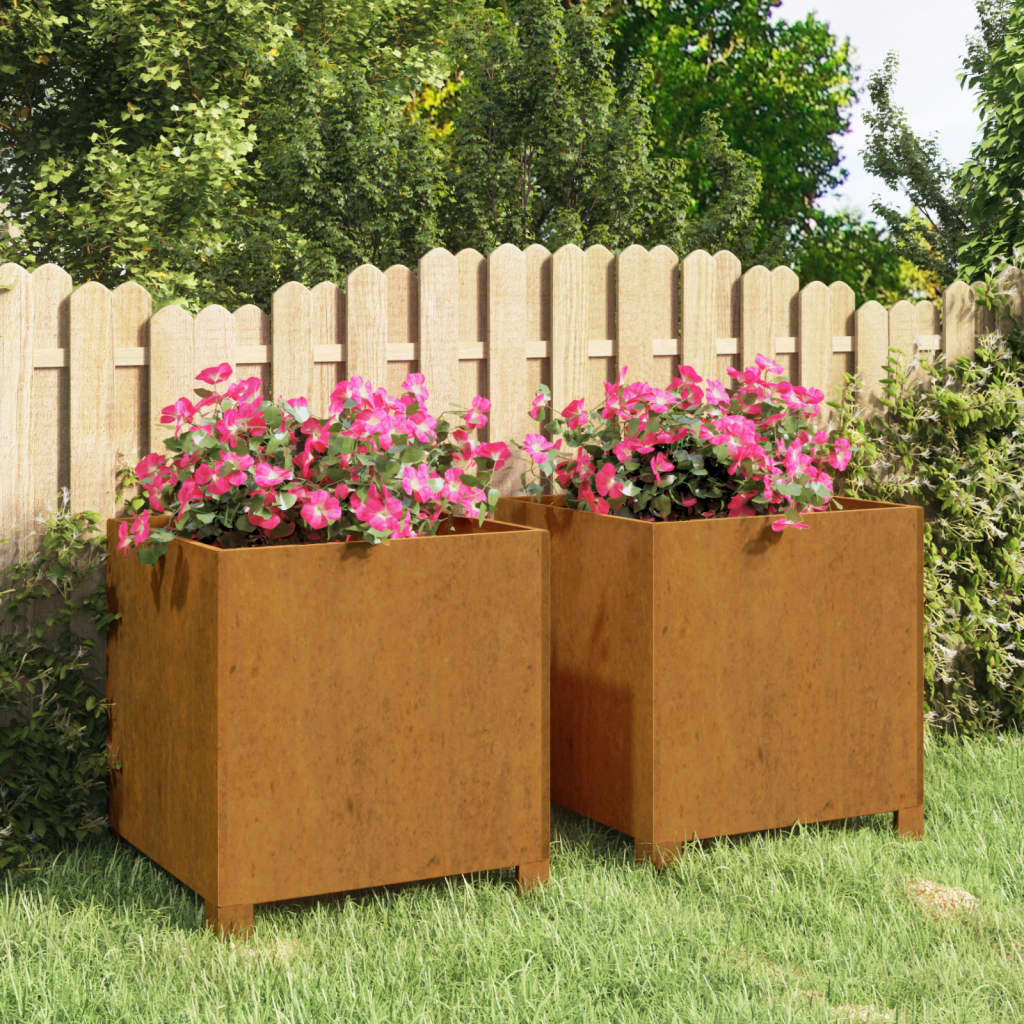 Planters with Legs 2 pcs Rusty 40x40x40 cm Corten Steel