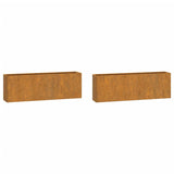 Wall Planters 2 pcs Rusty Corten Steel 53x10x17 cm - Front View