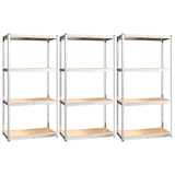 4-Layer Shelves 3 pcs Silver Steel&Engineered Wood - Front View