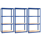 4-Layer Shelves 3 pcs Blue Steel&Engineered Wood