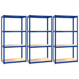 4-Layer Shelves 3 pcs Blue Steel&Engineered Wood - Front View